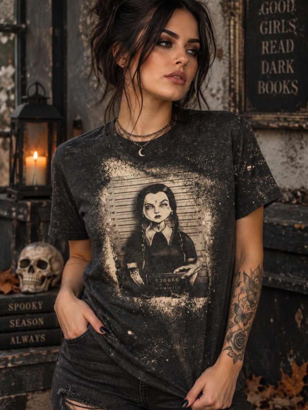 🖤 Wednesday Addams Mugshot Goth Graphic Tee Small